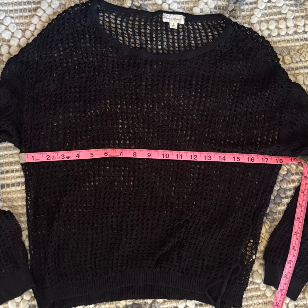 Hem & Thread Black Open-Weave Knit Top with Cami - Picture 9 of 10